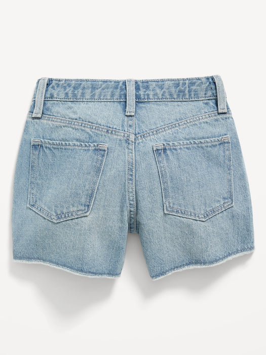 High-Waisted Ripped Non-Stretch Cut-Off Jean Shorts for Girls