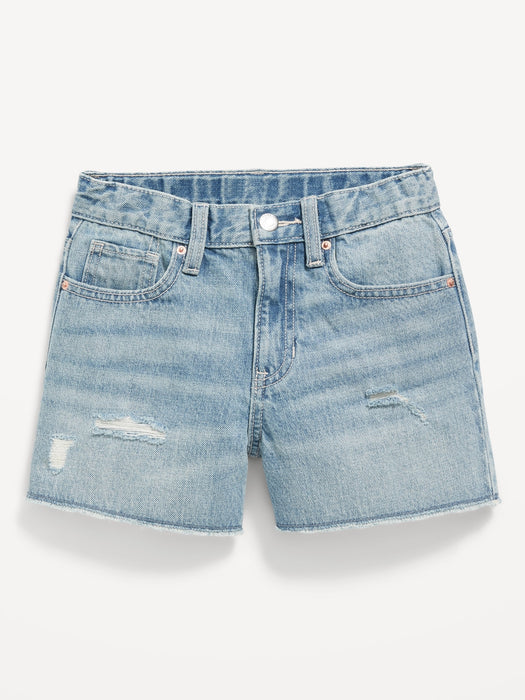 High-Waisted Ripped Non-Stretch Cut-Off Jean Shorts for Girls
