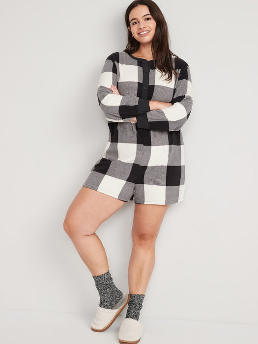 Fleece Henley Pajama Romper -- 3.5-inch inseam