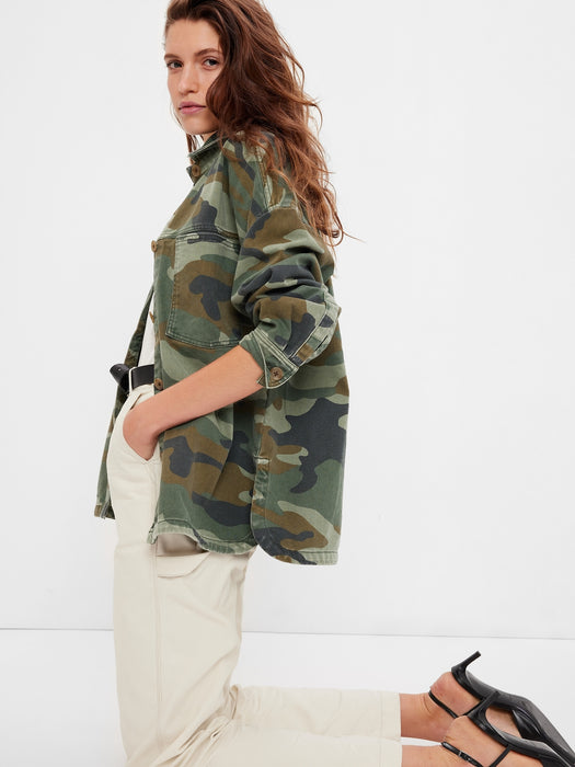 Oversized Khaki Shirt Jacket with Washwell
