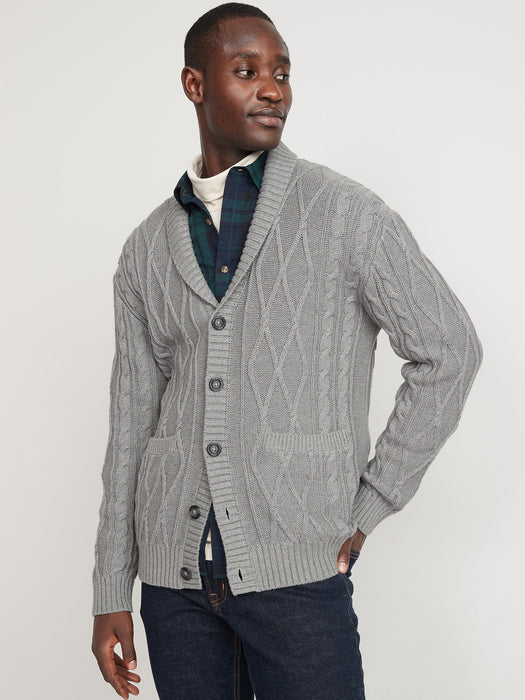 Cable-Knit Button-Front Cardigan Sweater for Men