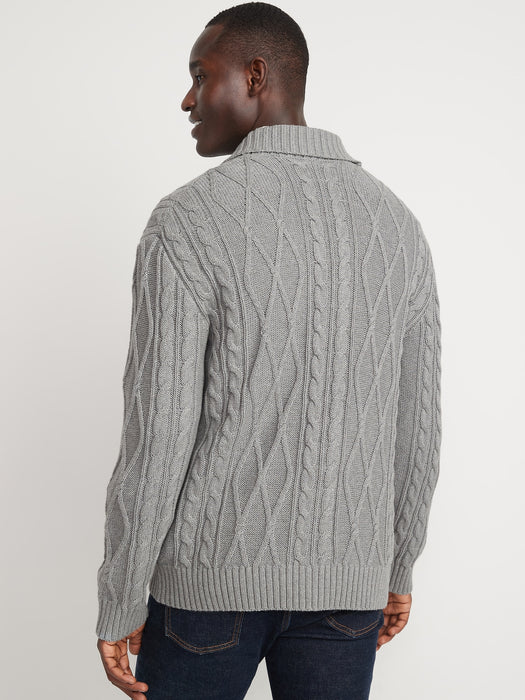 Cable-Knit Button-Front Cardigan Sweater for Men