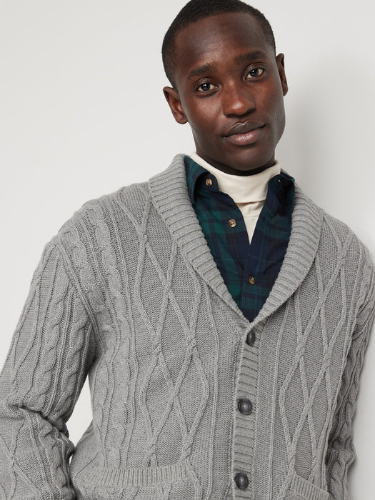 Cable-Knit Button-Front Cardigan Sweater for Men