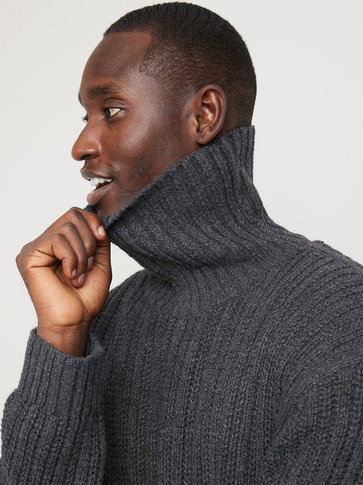 Loose Textured-Knit Turtleneck Sweater for Men