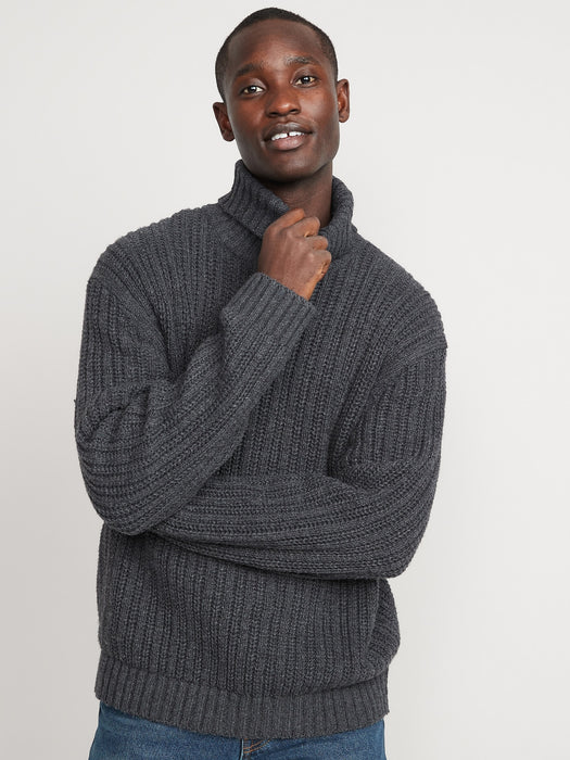 Loose Textured-Knit Turtleneck Sweater for Men