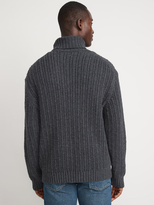 Loose Textured-Knit Turtleneck Sweater for Men
