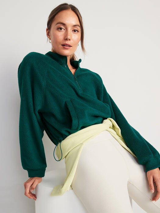 Oversized Sherpa Half-Zip Sweatshirt for Women