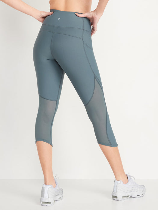 High-Waisted PowerSoft Mesh-Paneled Cropped Leggings for Women