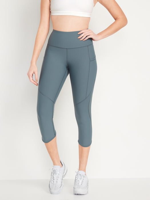 High-Waisted PowerSoft Mesh-Paneled Cropped Leggings for Women