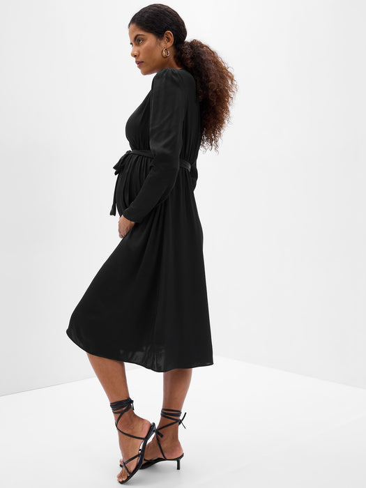 Maternity Satin Wrap Midi Dress