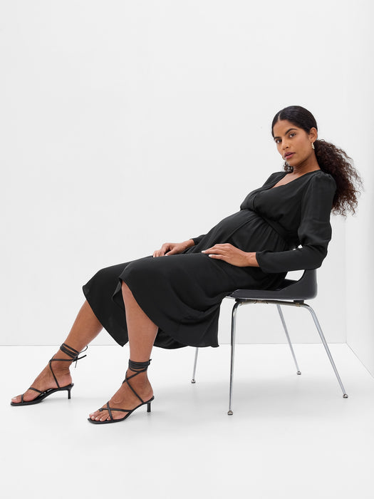 Maternity Satin Wrap Midi Dress