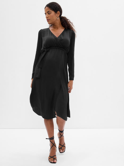 Maternity Satin Wrap Midi Dress