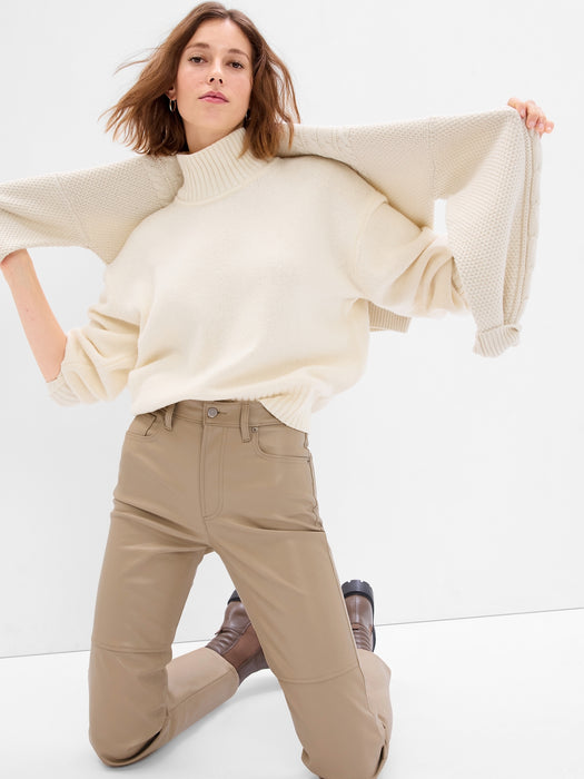 High Rise Faux-Leather Cheeky Straight Pants