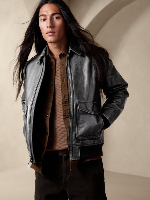 BR ARCHIVES Leather Aviator Jacket