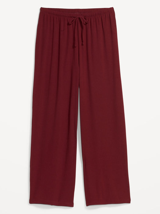 Sunday Sleep High-Waisted Cropped Rib-Knit Wide-Leg Lounge Pants for Women