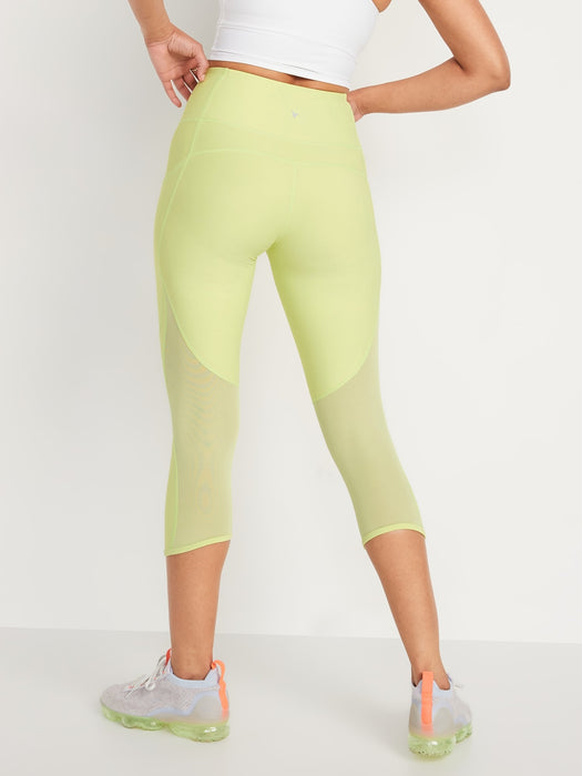 High-Waisted PowerSoft Mesh-Paneled Cropped Leggings for Women