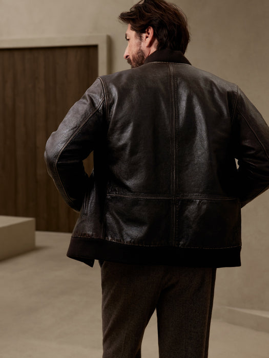 BR ARCHIVES Leather Bomber Jacket
