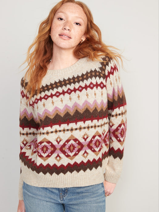 Fair Isle Cozy Shaker-Stitch Pullover Sweater for Women