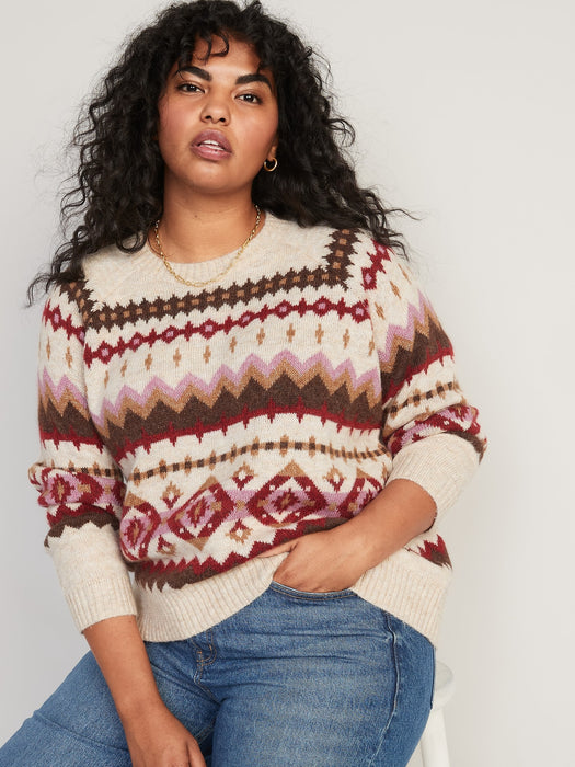 Fair Isle Cozy Shaker-Stitch Pullover Sweater for Women