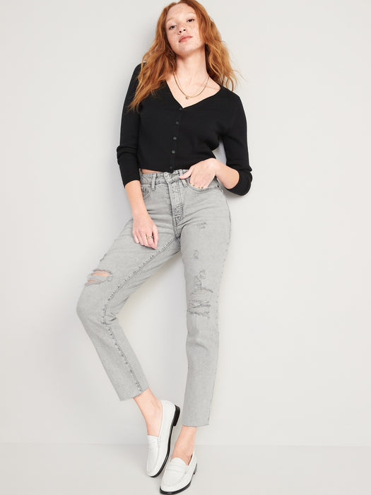 Curvy High-Waisted Button-Fly OG Straight Ripped Gray Jeans for Women