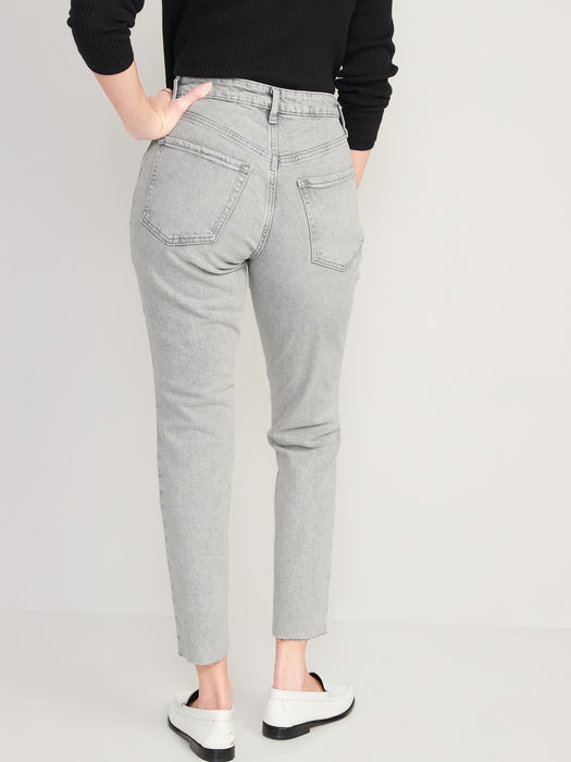 Curvy High-Waisted Button-Fly OG Straight Ripped Gray Jeans for Women