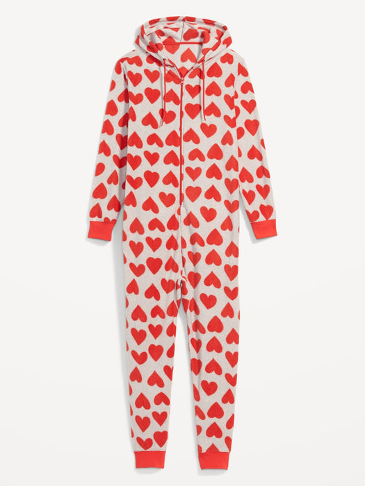 Gender-Neutral Matching Print Microfleece One-Piece Pajamas for Adults