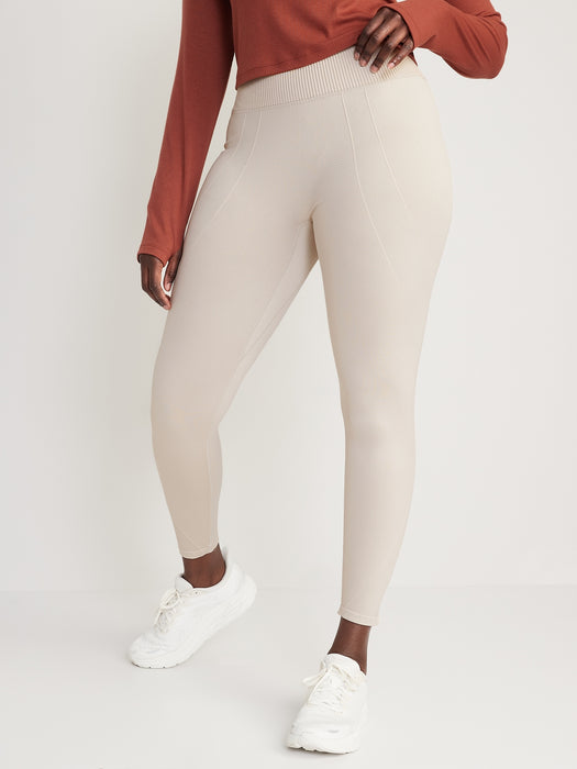 High-Waisted Rib-Paneled Seamless Leggings for Women