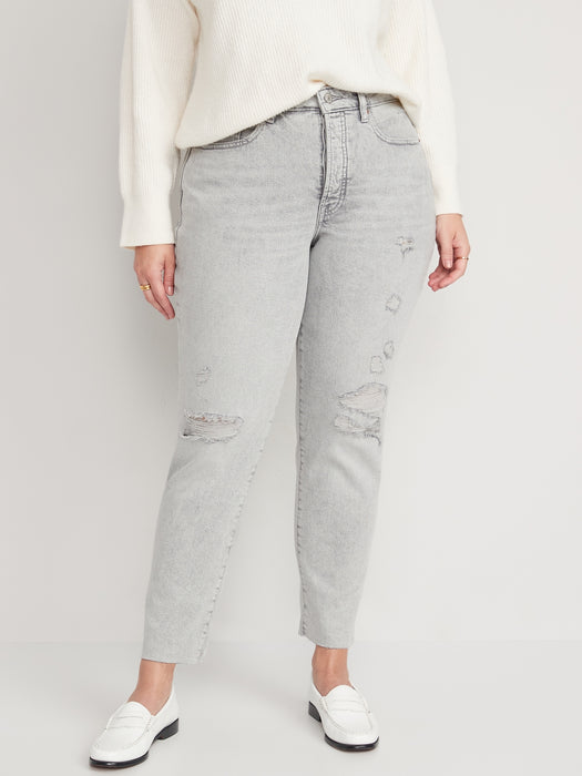 Curvy High-Waisted Button-Fly OG Straight Ripped Gray Jeans for Women