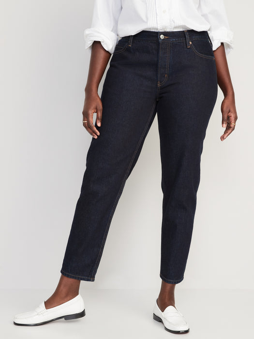 Mid-Rise Button-Fly Slouchy Taper Black Cropped Non-Stretch Jeans for Women