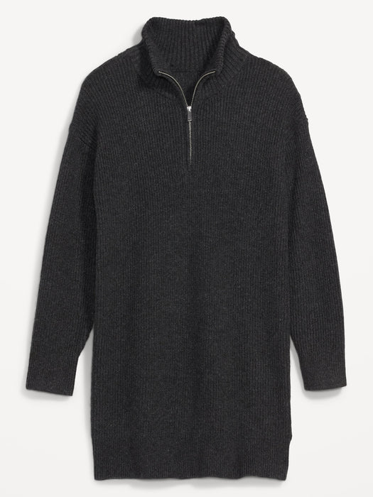Mock-Neck Quarter-Zip Mini Sweater Shift Dress for Women