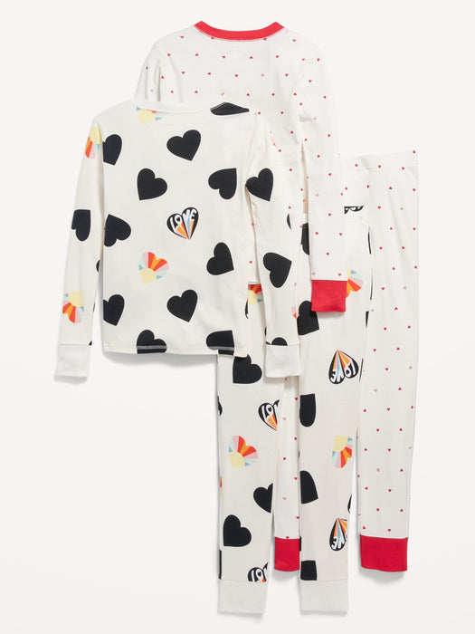 Matching Gender-Neutral Snug-Fit Valentine's 4-Piece Pajama Set for Kids