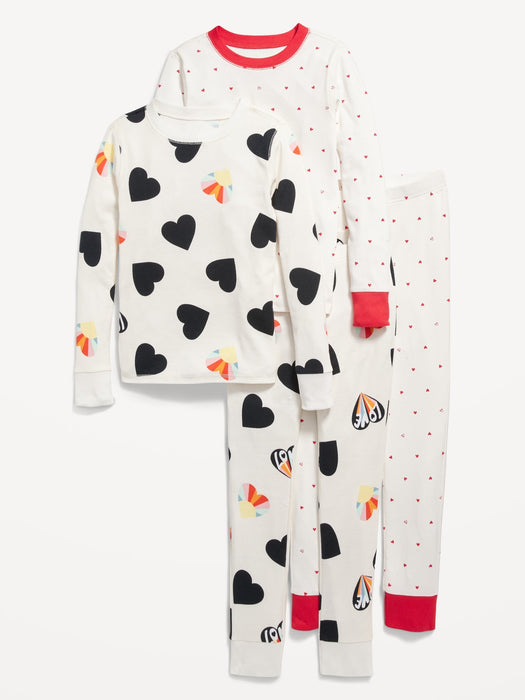 Matching Gender-Neutral Snug-Fit Valentine's 4-Piece Pajama Set for Kids