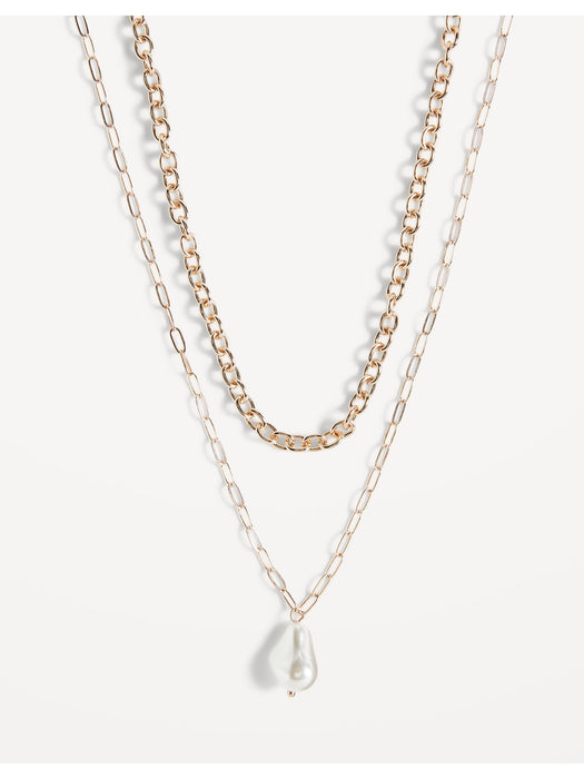 Gold-Tone Faux-Pearl Layer Chain Necklace for Women
