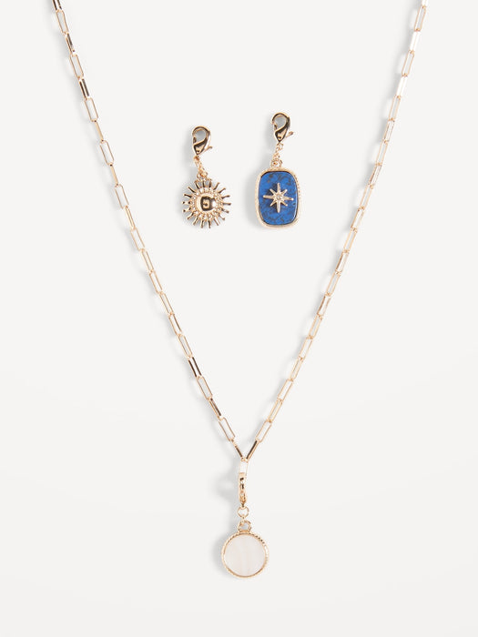 Gold-Tone Detachable Gemstone Charm Necklace for Women