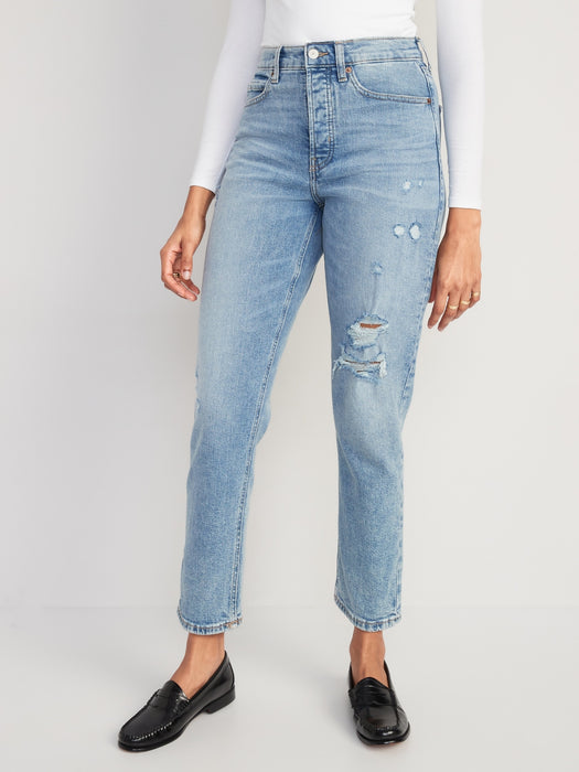 Curvy Extra High-Waisted Button-Fly Sky-Hi Straight Ripped Jeans for Women