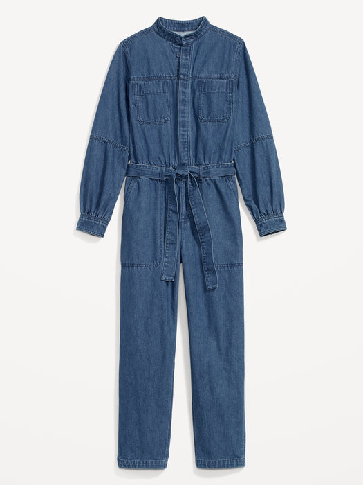 Collarless Jean Utility Jumpsuit for Women