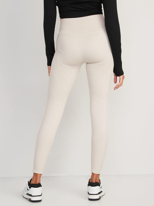 High-Waisted Rib-Paneled Seamless Leggings for Women