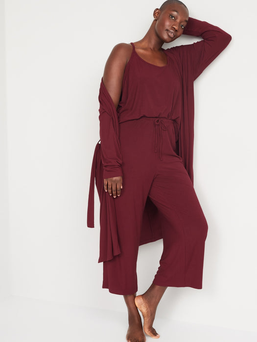 Sunday Sleep High-Waisted Cropped Rib-Knit Wide-Leg Lounge Pants for Women