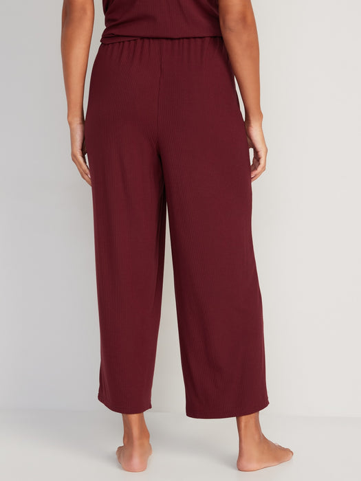 Sunday Sleep High-Waisted Cropped Rib-Knit Wide-Leg Lounge Pants for Women