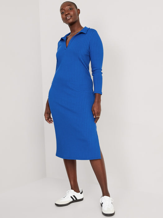 Fitted Rib-Knit Midi Polo Dress for Women GAP (International) Fitted Rib-Knit Midi Polo Dress for Women GAP (International)