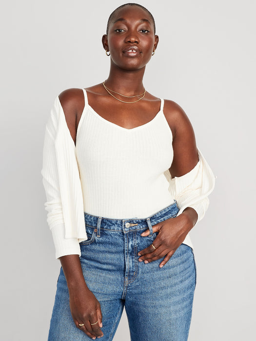 Rib-Knit V-Neck Matching Sweater Tank Top for Women