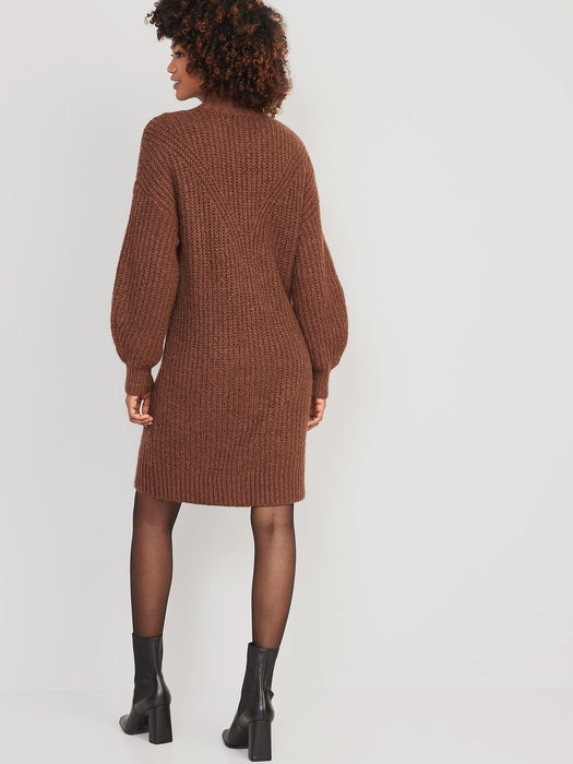 Long-Sleeve Relaxed Mock-Neck Mini Sweater Shift Dress for Women