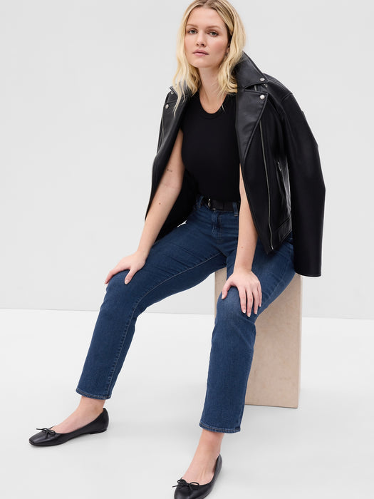 High Rise Classic Straight Jeans with Washwell