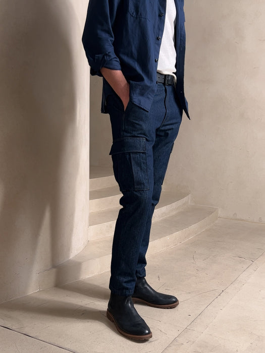 Tapered Denim Cargo Pant