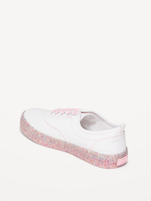 Elastic-Lace Canvas Glitter-Jelly Sneakers for Girls