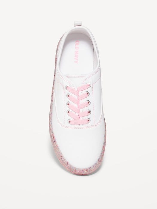 Elastic-Lace Canvas Glitter-Jelly Sneakers for Girls