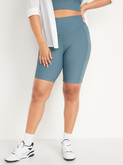 High-Waisted PowerSoft Rib-Knit Side-Pocket Compression Biker Shorts for Women -- 8-inch inseam