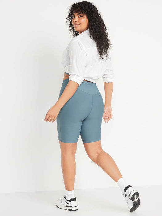 High-Waisted PowerSoft Rib-Knit Side-Pocket Compression Biker Shorts for Women -- 8-inch inseam