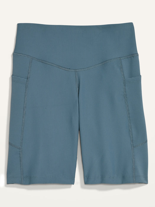 High-Waisted PowerSoft Rib-Knit Side-Pocket Compression Biker Shorts for Women -- 8-inch inseam