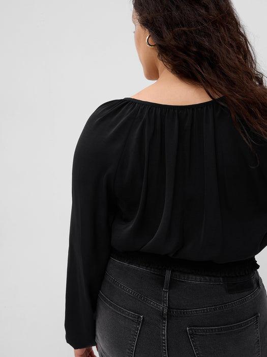 Button-Front Smocked Hem Top